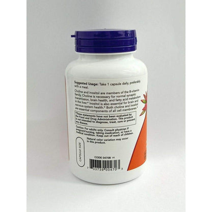 NOW Choline and Inositol 500mg, 100 Capsules (Pack of 2) – Brain & Nerve Support