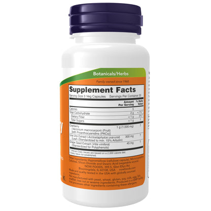 NOW Cranberry with PACs, Uva Ursi & Grape Seed Extracts - 90 Veg Caps