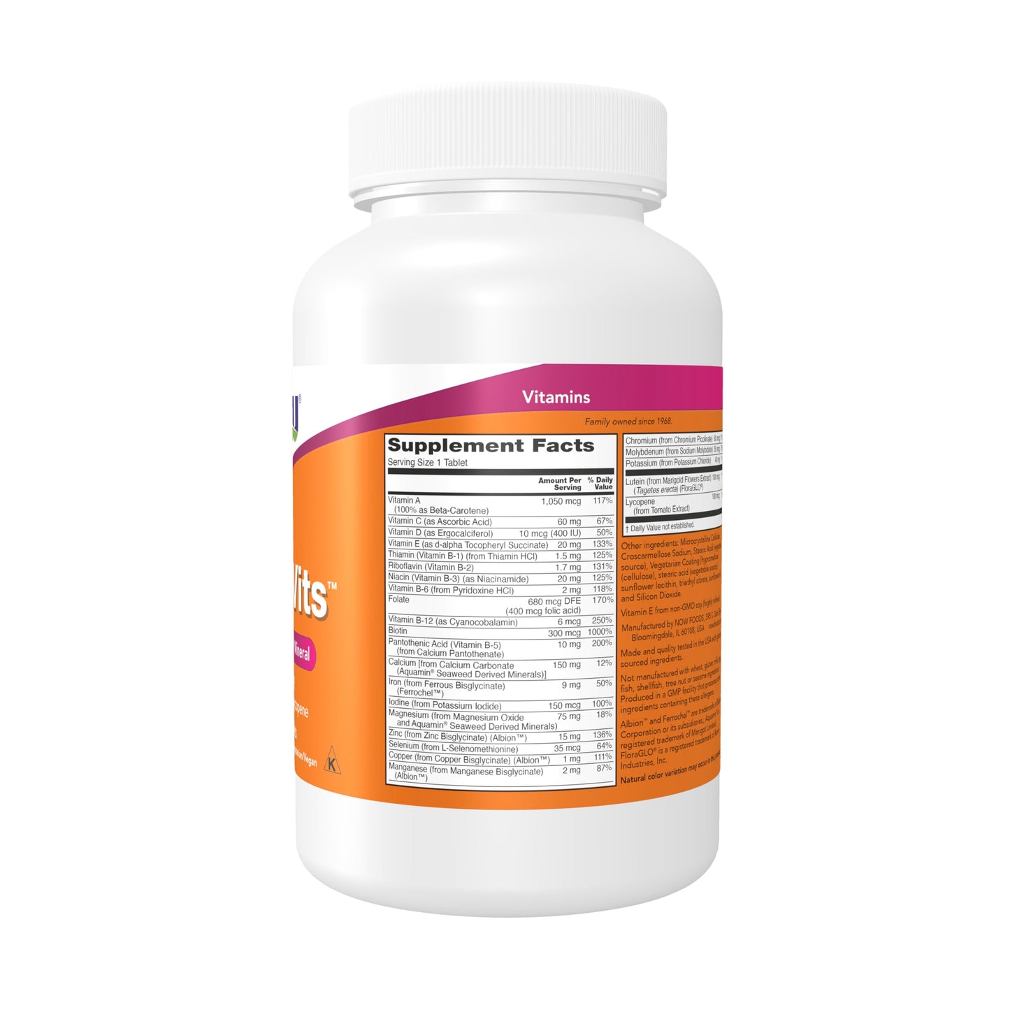 NOW Foods Daily Vits – One Tablet Daily with Lutein & Lycopene, 250 Tablets