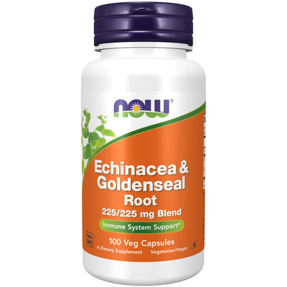 NOW Echinacea & Goldenseal Root 225/225 mg Blend – Immune Support, 100 Veg Capsules