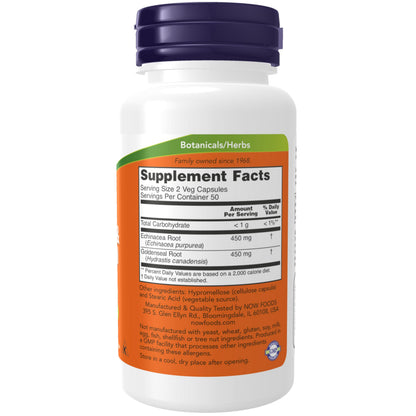 NOW Echinacea & Goldenseal Root 225/225 mg Blend – Immune Support, 100 Veg Capsules
