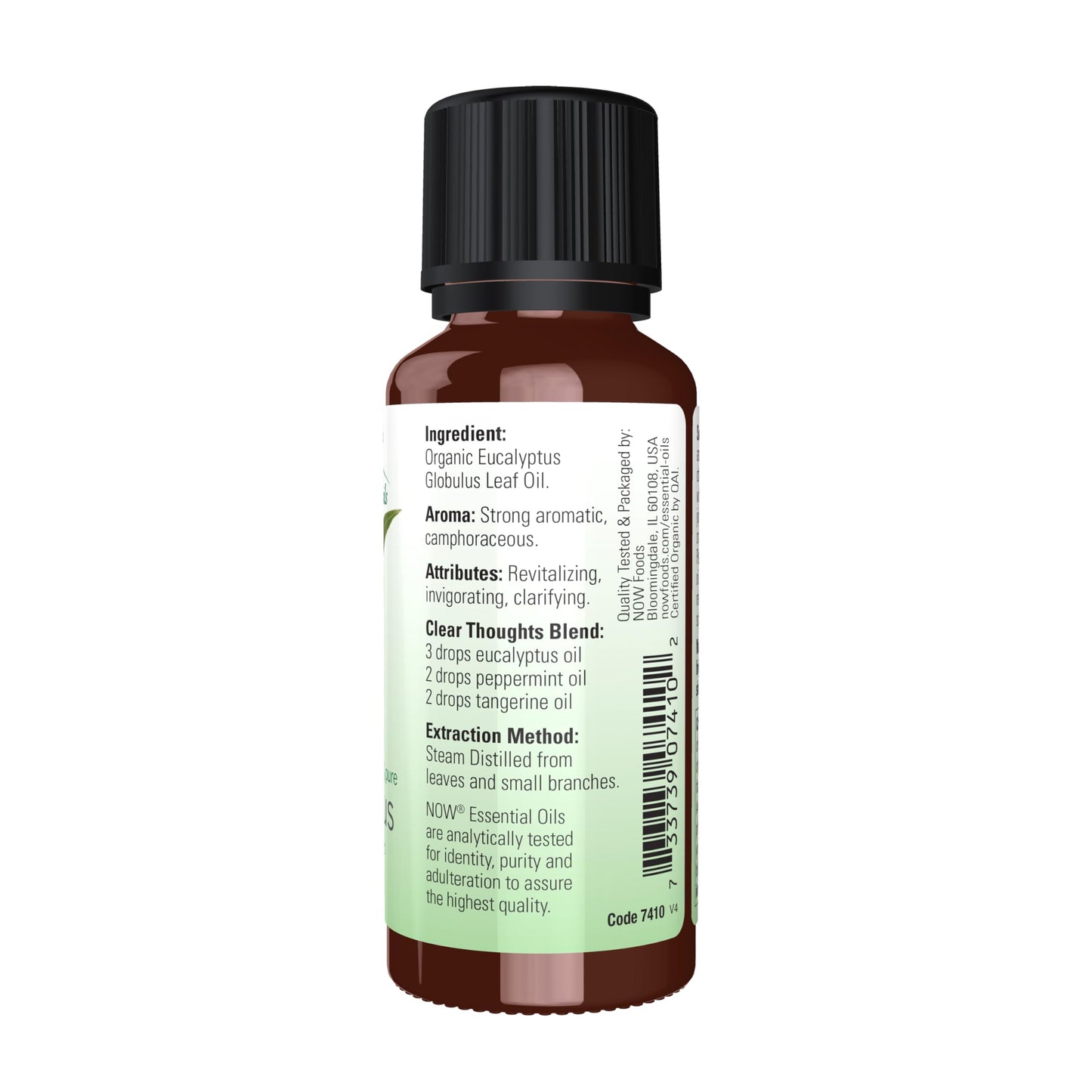 NOW Essential Oils Organic Eucalyptus Globulus Oil — 100% Pure, Steam Distilled, 1 oz