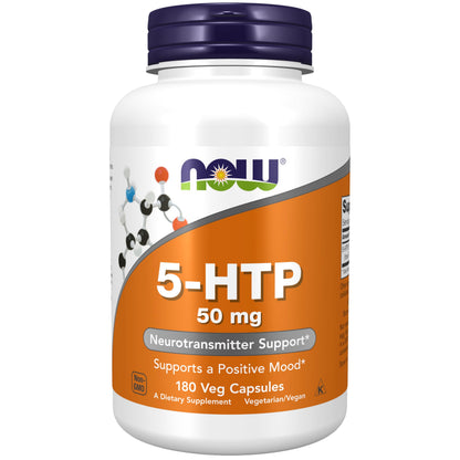 NOW Foods 5-HTP 50 mg, 180 Veg Capsules | Neurotransmitter Support