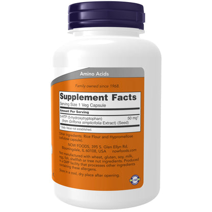 NOW Foods 5-HTP 50 mg, 180 Veg Capsules | Neurotransmitter Support