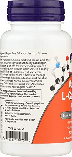 NOW Foods Acetyl L-Carn 500 mg Capsules – 50 Count