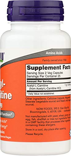 NOW Foods Acetyl L-Carn 500 mg Capsules – 50 Count