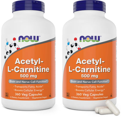 NOW Foods Acetyl L-Carnitine 500mg 2-Pack | 720 Capsules | Non-GMO, Vegan ACL 500 mg BritishVita | Premium UK Vitamins & Wellness Supplements