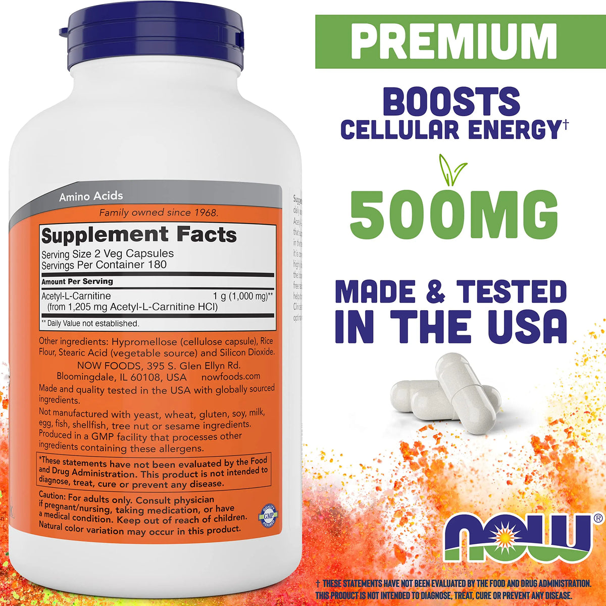 NOW Foods Acetyl L-Carnitine 500mg 2-Pack | 720 Capsules | Non-GMO, Vegan ACL 500 mg BritishVita | Premium UK Vitamins & Wellness Supplements
