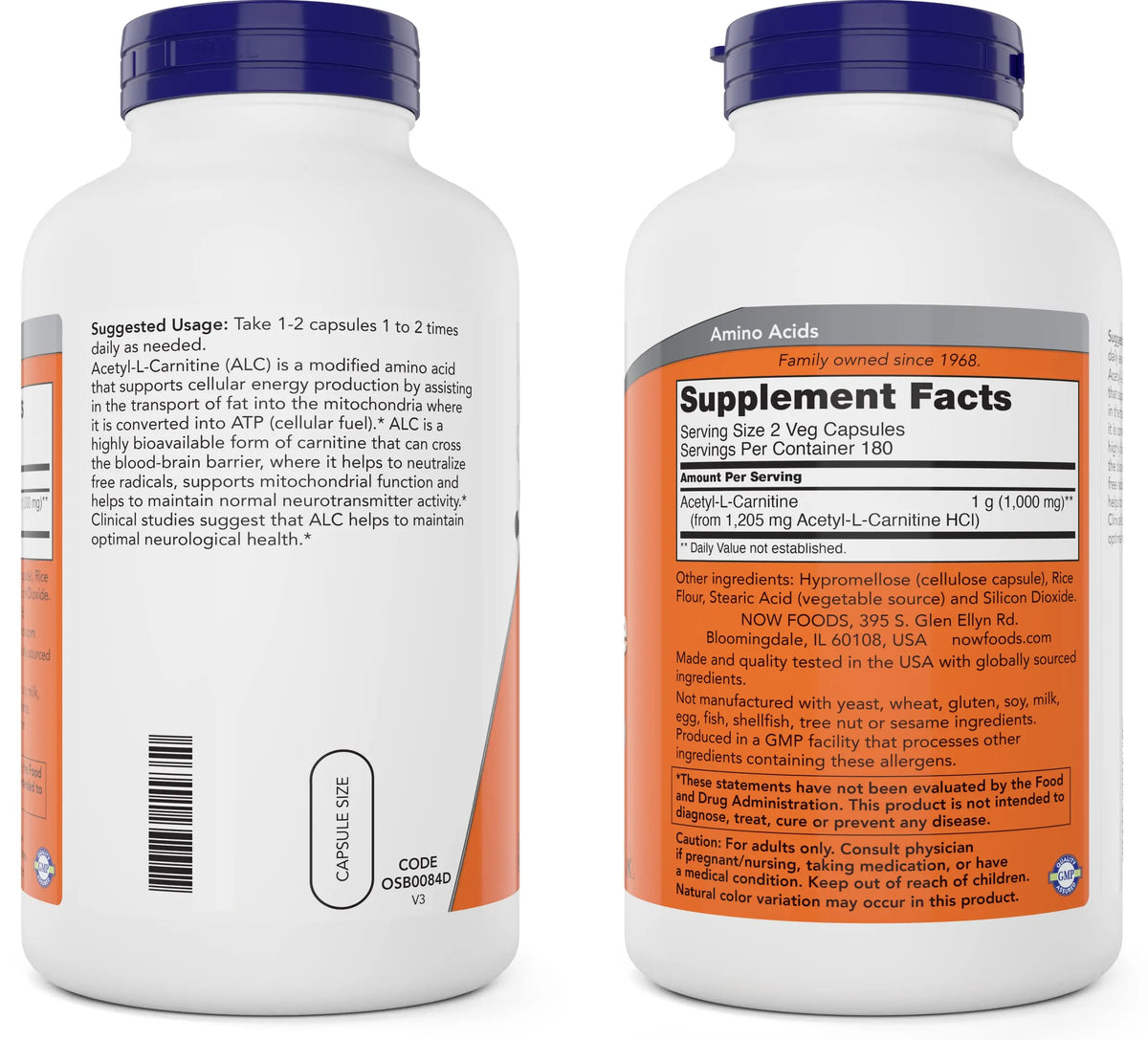 NOW Foods Acetyl L-Carnitine 500mg 2-Pack | 720 Capsules | Non-GMO, Vegan ACL 500 mg BritishVita | Premium UK Vitamins & Wellness Supplements