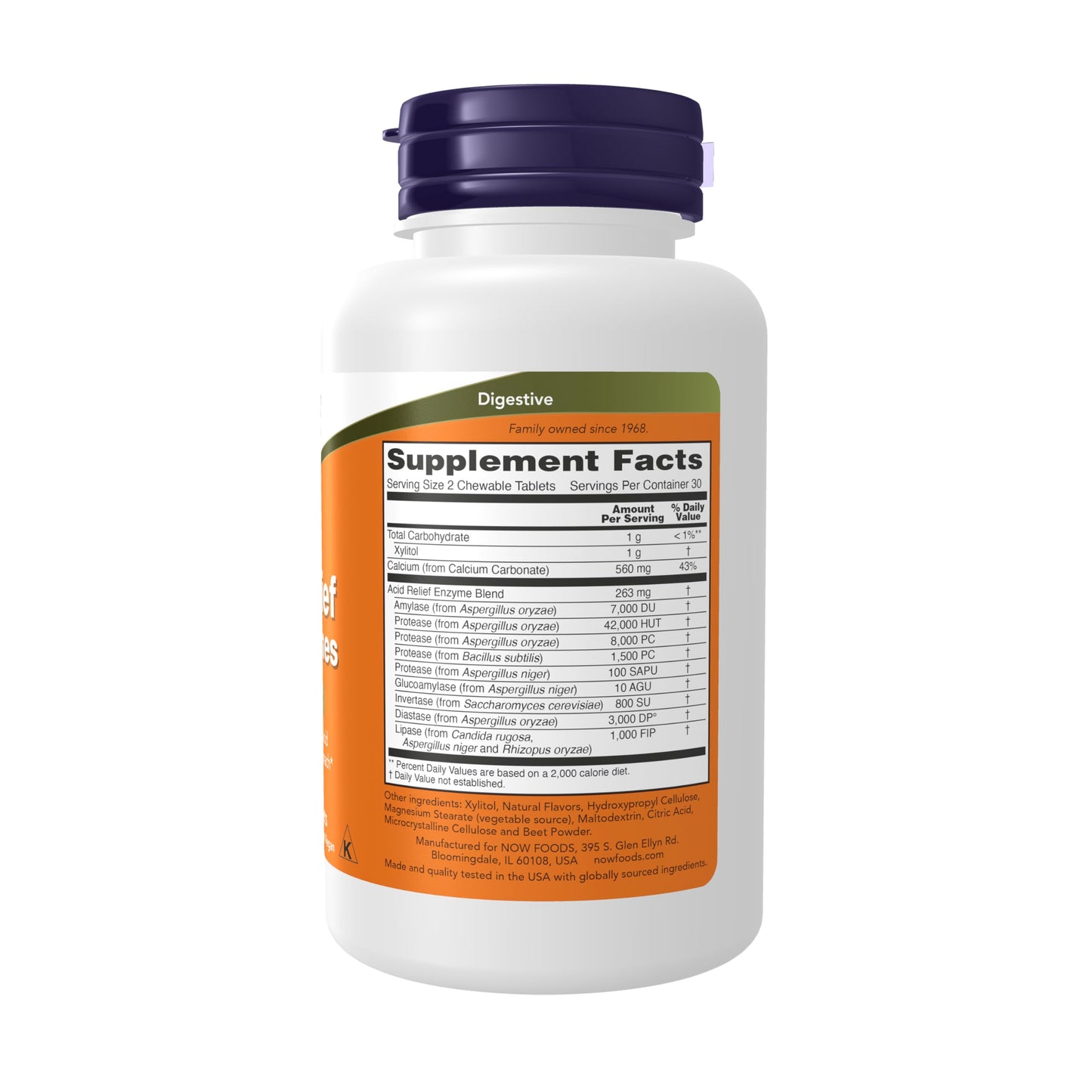 NOW Foods Acid Relief with Enzymes - Digestive Health, Xylitol, 60 Chewables