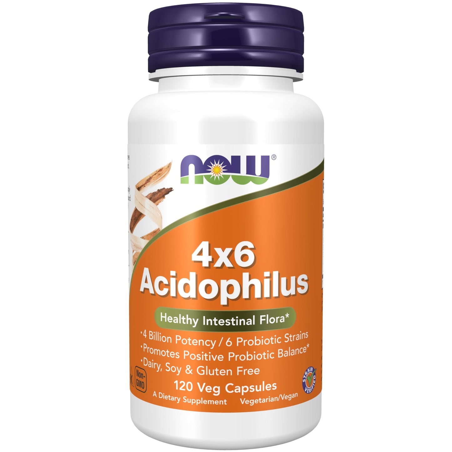 NOW Foods Acidophilus 4X6 Probiotic – 4 Billion Potency, 6 Strains, 120 Veg Capsules