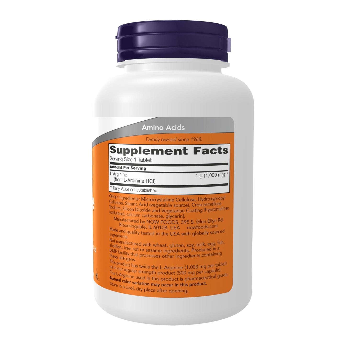 NOW Foods L-Arginine 1,000 mg – Nitric Oxide Precursor, 120 Tablets | Non-GMO