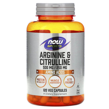 Now Foods Arginine 500mg with Citrulline 250mg – 120 Capsules