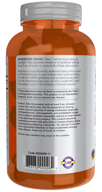 NOW Foods L-Arginine Double Strength 1000 mg - Nitric Oxide Precursor | 180 Tablets