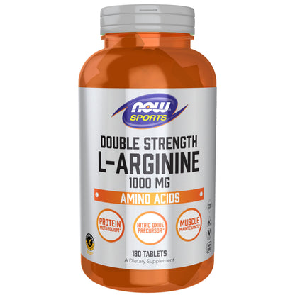 NOW Foods L-Arginine Double Strength 1000 mg - Nitric Oxide Precursor | 180 Tablets