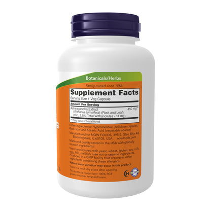 NOW Foods Ashwagandha 450 mg Standardized Extract – 180 Veg Capsules