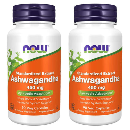 NOW Foods Ashwagandha Extract 450mg, 90 VCaps (Pack of 2) - Adaptogen & Immune Support