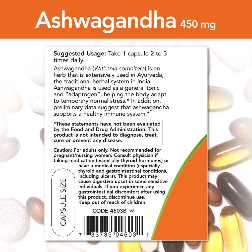 NOW Foods Ashwagandha Extract 450mg, 90 VCaps (Pack of 2) - Adaptogen & Immune Support