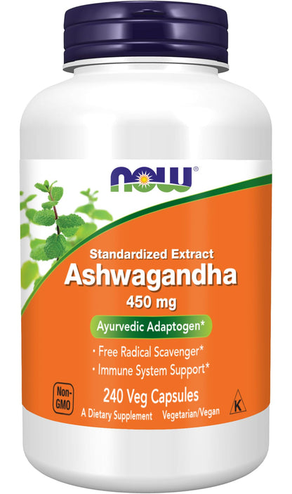 NOW Foods Ashwagandha Extract 450 mg | Vegan, Kosher, Non-GMO | 240 Veg Capsules