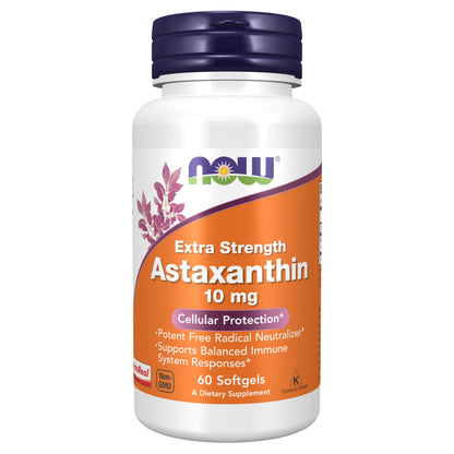 NOW Foods Astaxanthin 10mg Extra Strength – 60 Softgels, Non-GMO Haematococcus Pluvialis