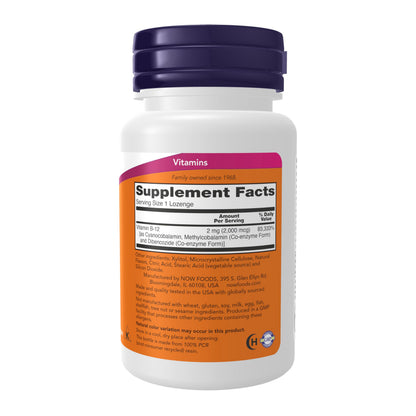NOW Foods Vitamin B-12 2000 mcg Lozenges – Energy & Nervous System Support