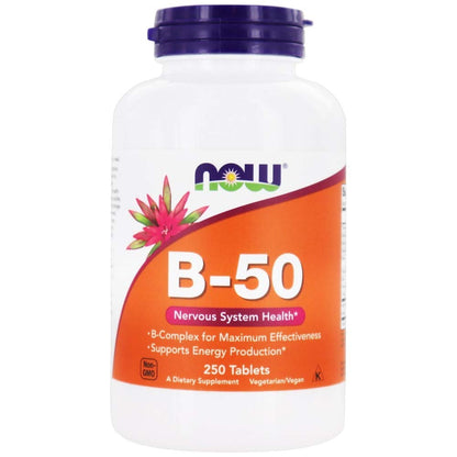 Now Foods B-50 250 Tablet - B-Complex Vitamin Formula | Energy & Nerve Support