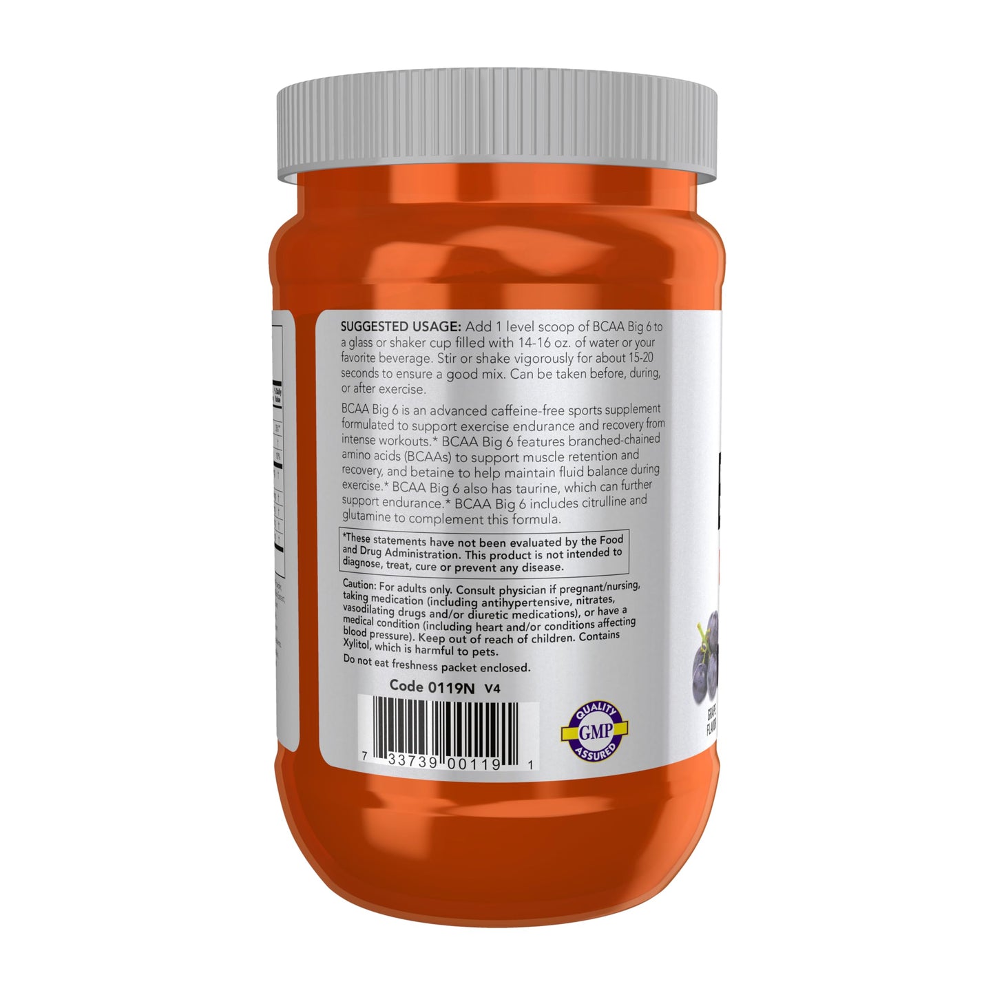 NOW Foods BCAA Big 6 – Grape, 600 g | Caffeine-Free Sports Nutrition