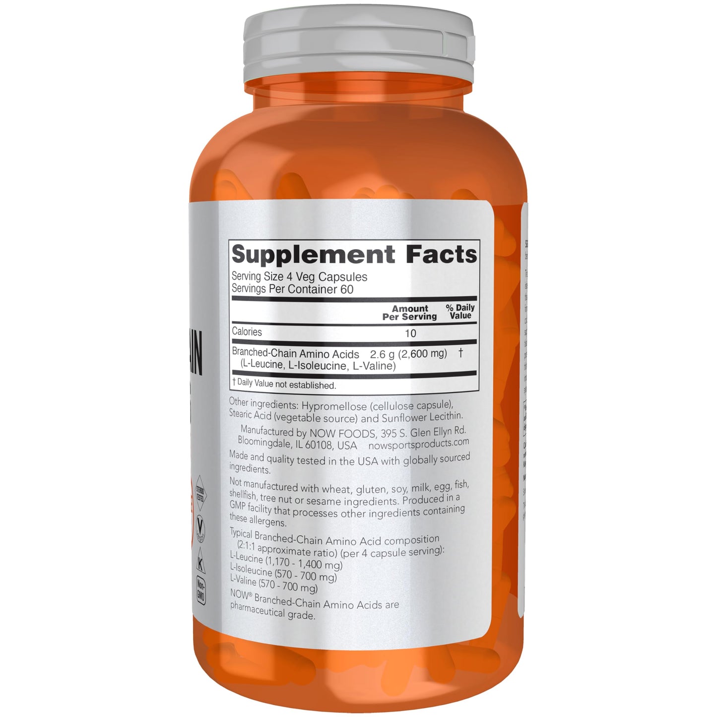 NOW Foods Sports Nutrition BCAAs with Leucine, Isoleucine & Valine | 240 Veg Capsules