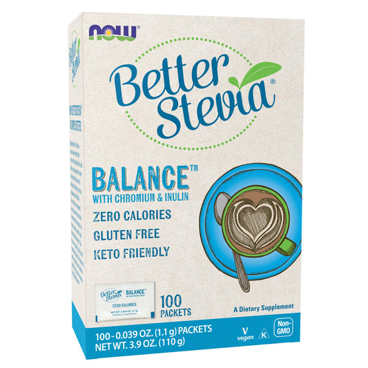 NOW Foods BetterStevia Balance with Chromium & Inulin – 100 Packets | Zero-Calorie, Keto-Friendly, Diabetic-Safe BritishVita | Premium UK Vitamins & Wellness Supplements