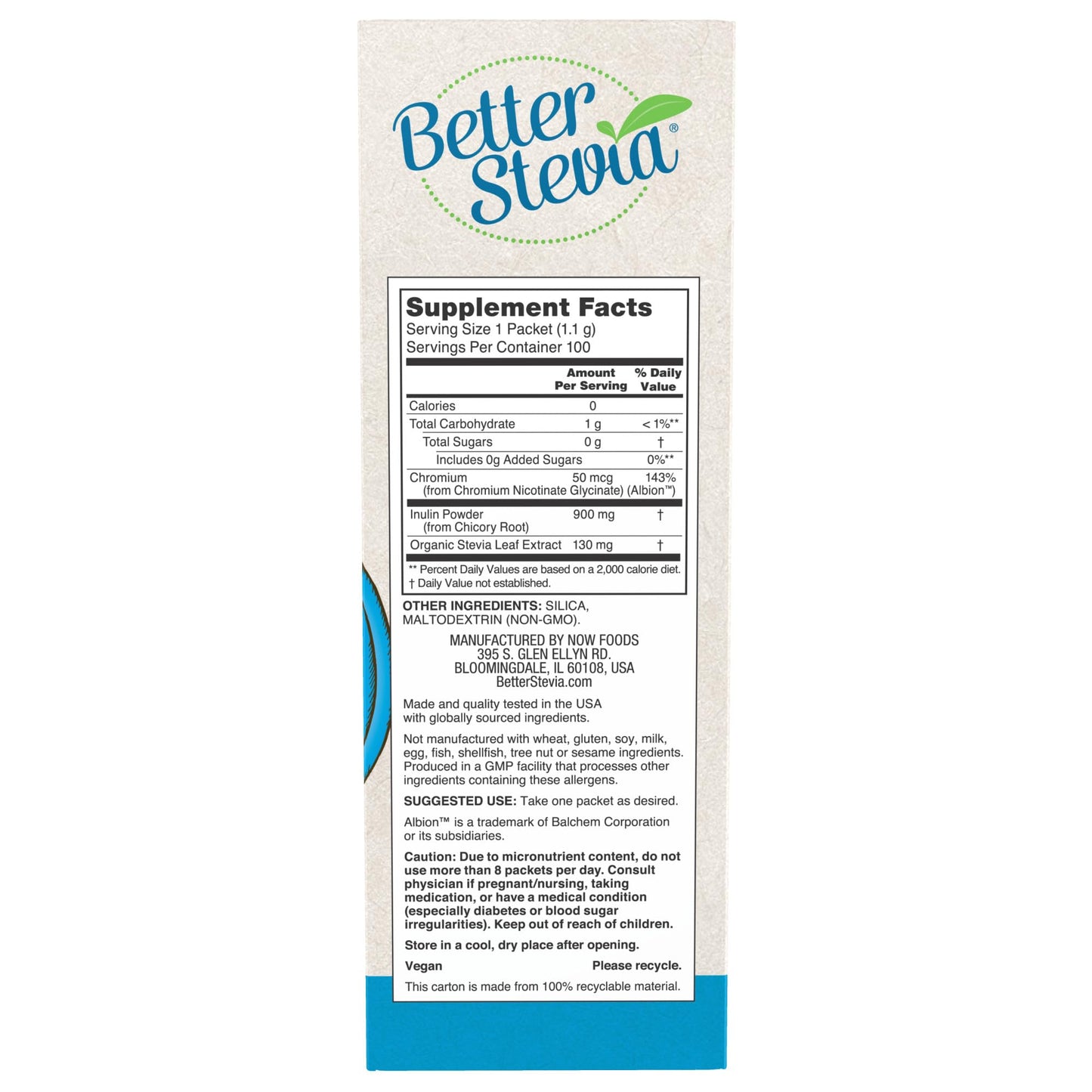 NOW Foods BetterStevia Balance with Chromium & Inulin – 100 Packets | Zero-Calorie, Keto-Friendly, Diabetic-Safe