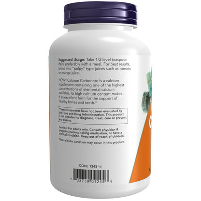 NOW Foods Calcium Carbonate Powder - High Calcium for Bone Health, 12 oz