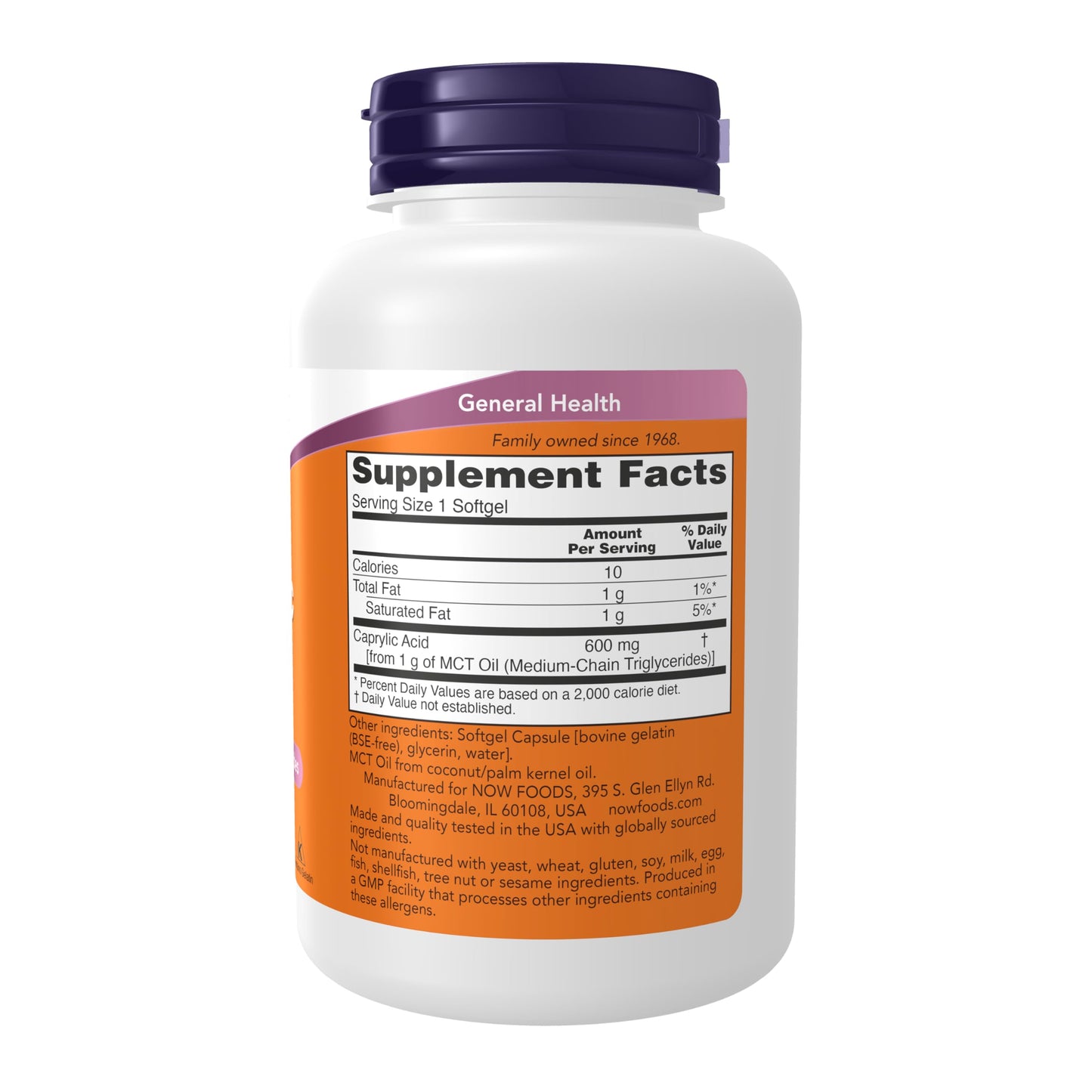 NOW Foods Caprylic Acid 600 mg MCT (Medium-Chain Triglycerides) - 100 Softgels
