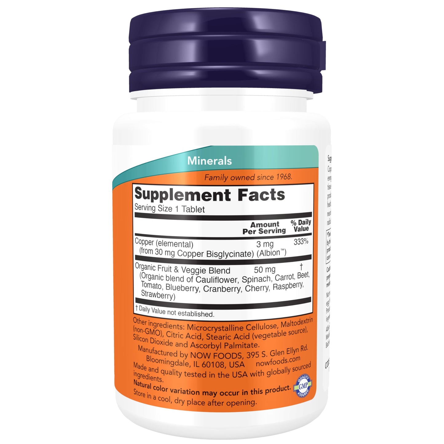 NOW Foods Copper Glycinate (Albion Copper Bisglycinate) 3 mg – Structural Health Support, 120 Tablets
