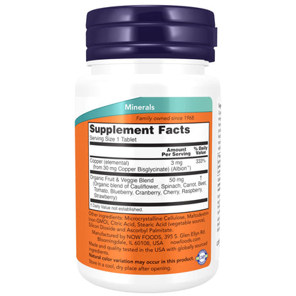 NOW Foods Copper Glycinate (Albion Copper Bisglycinate) 3 mg – Structural Health Support, 120 Tablets