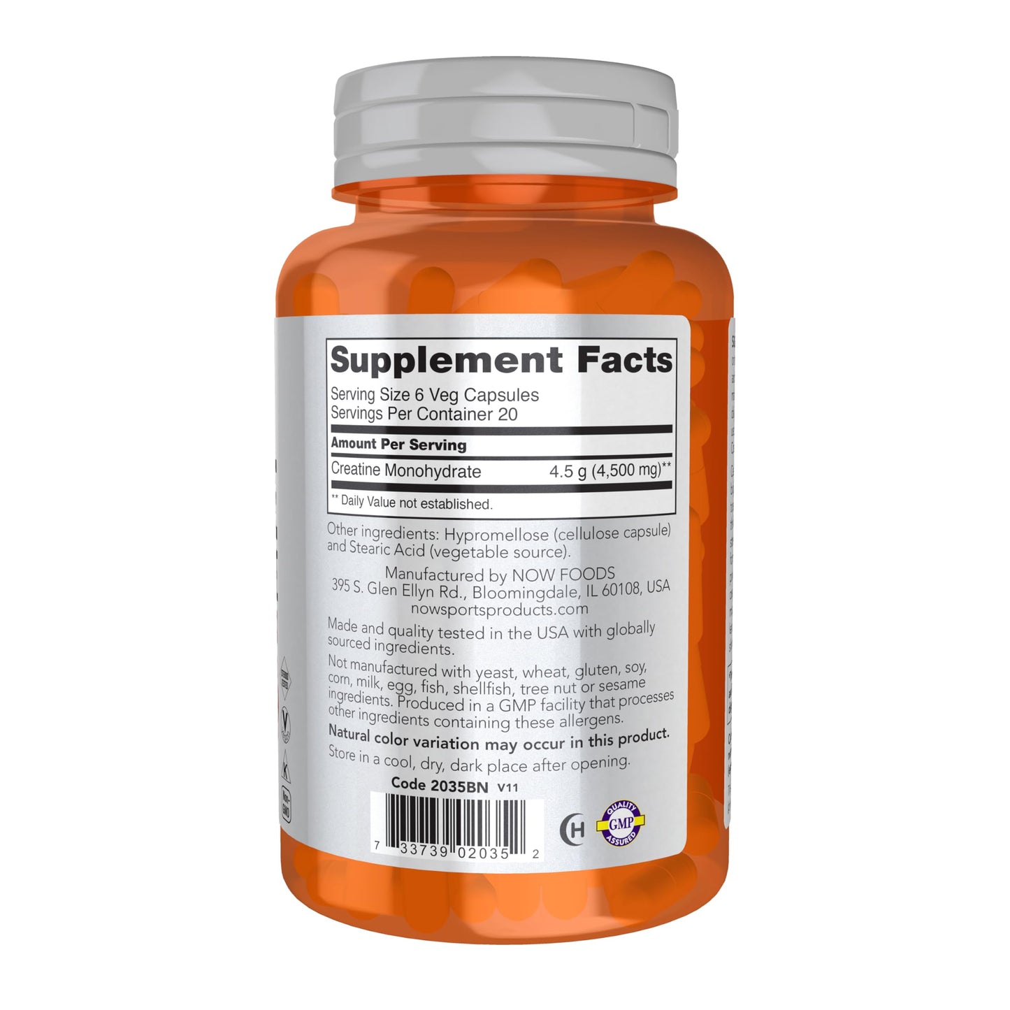 NOW Foods Creatine Monohydrate 750 mg – Mass Building & Energy Production, 120 Veg Capsules | Sports Nutrition