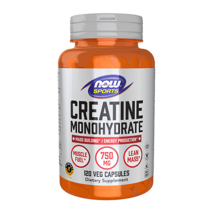 NOW Foods Creatine Monohydrate 750 mg – Mass Building & Energy Production, 120 Veg Capsules | Sports Nutrition