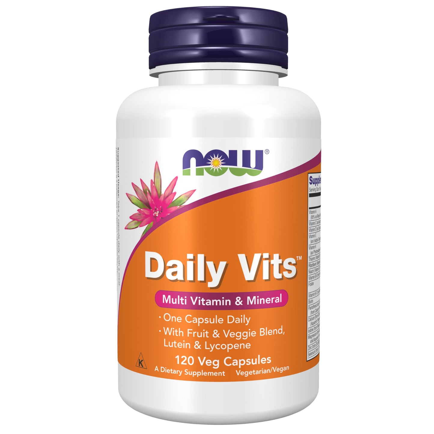 NOW Foods Daily Vits with Fruit & Veggie Blend – Lutein & Lycopene, 120 Veg Capsules