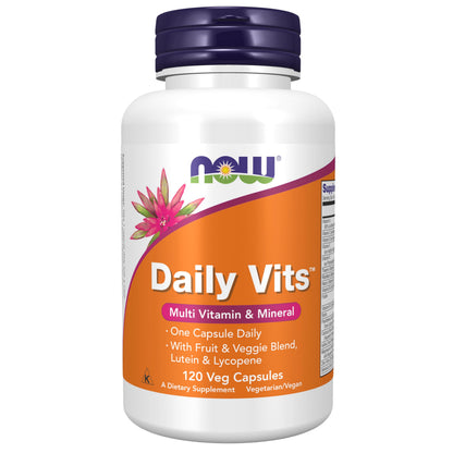 NOW Foods Daily Vits with Fruit & Veggie Blend – Lutein & Lycopene, 120 Veg Capsules