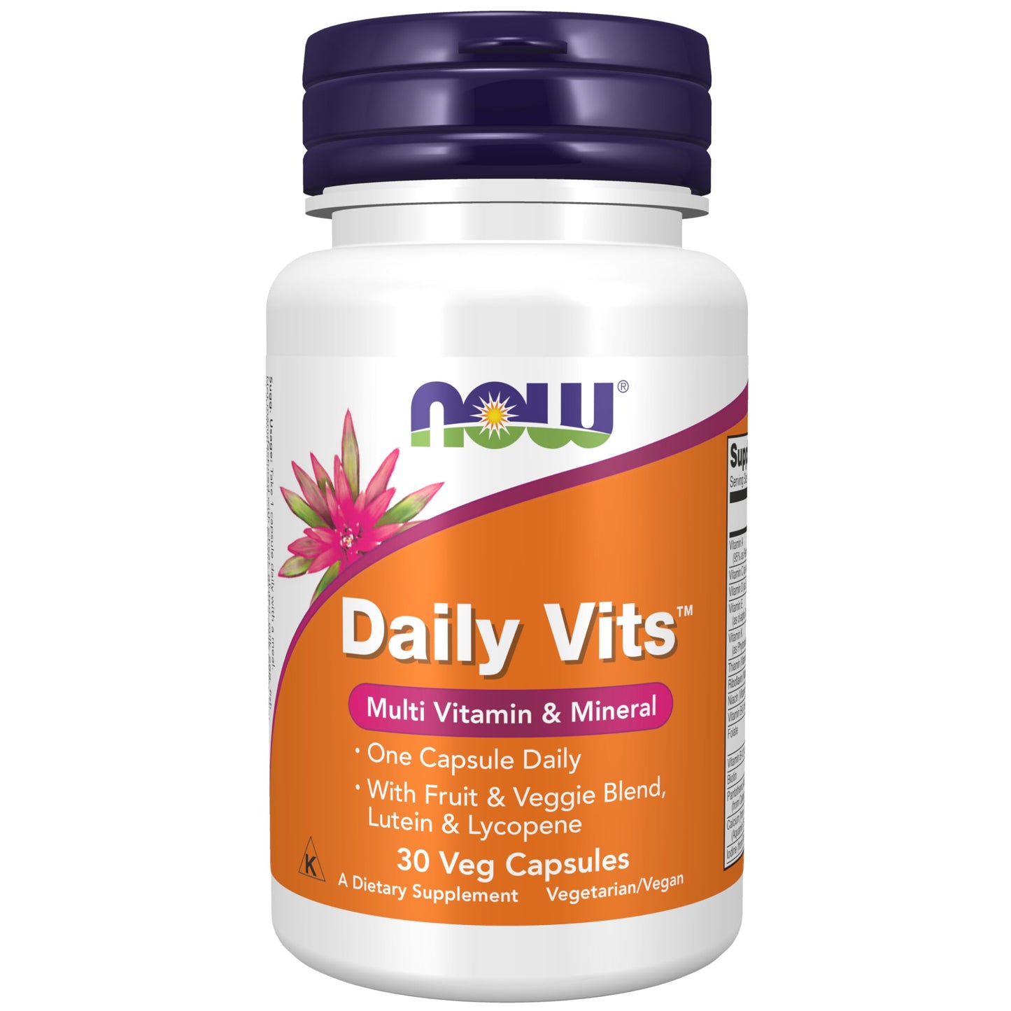 NOW Foods Daily Vits with Fruit & Veggie Blend, Lutein & Lycopene – 30 Veg Capsules