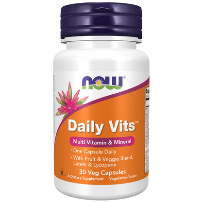 NOW Foods Daily Vits with Fruit & Veggie Blend, Lutein & Lycopene – 30 Veg Capsules