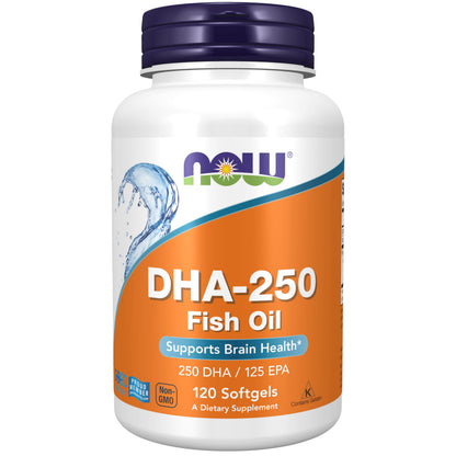 NOW Foods DHA-250 with 125 EPA – Molecularly Distilled Fish Oil, Brain Health Support, 120 Softgels