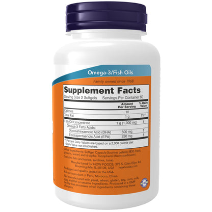 NOW Foods DHA-250 with 125 EPA – Molecularly Distilled Fish Oil, Brain Health Support, 120 Softgels