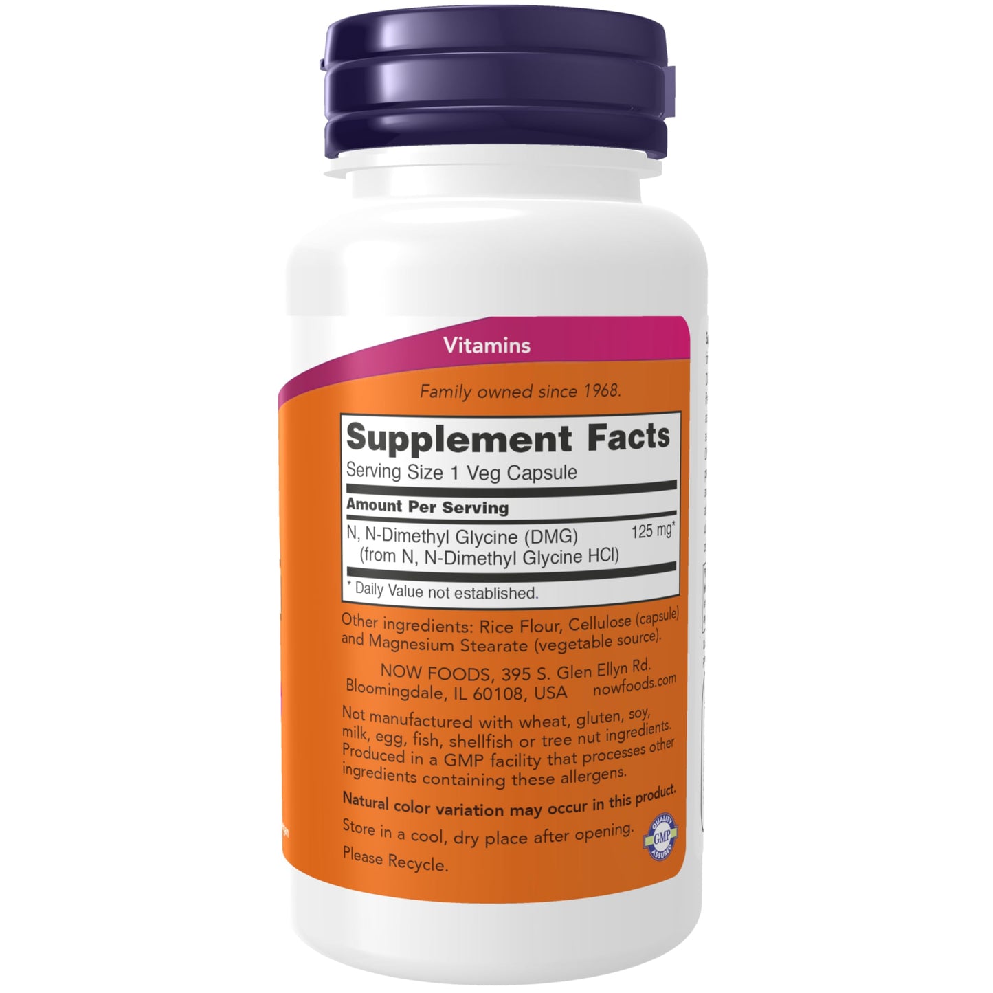 NOW Foods Supplements, DMG (N-Dimethyl Glycine) 125 mg, Nutritional Support, 100 Veg Capsules