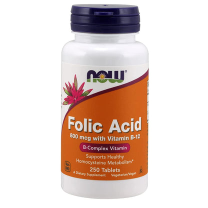 NOW Foods Folic Acid 800 mcg Tabs (Pack of 2) | B-Vitamin Support & DNA Synthesis