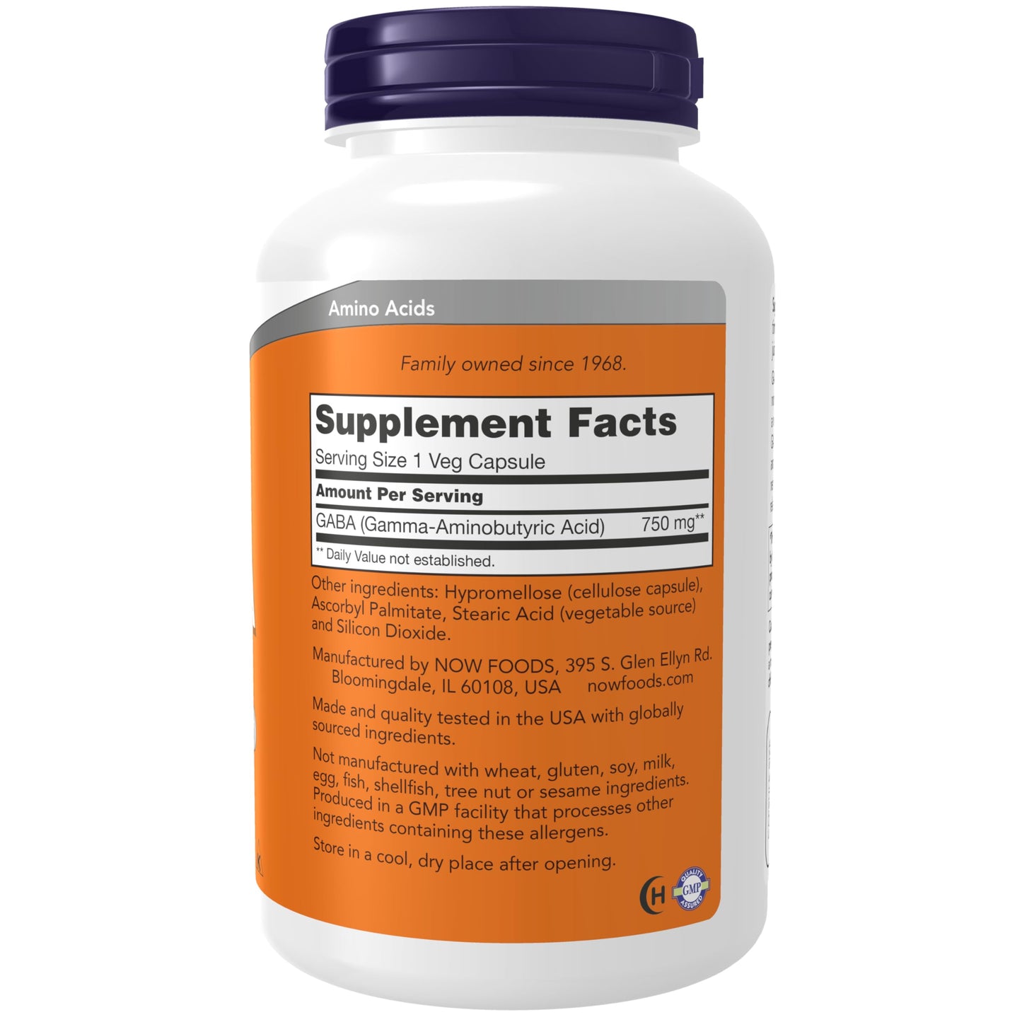 NOW Foods GABA 750mg – Gamma-Aminobutyric Acid, Neurotransmitter Support, 200 Veg Capsules