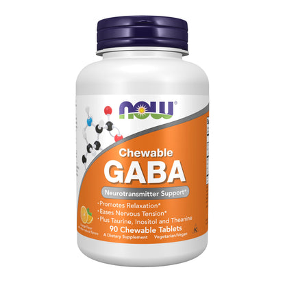 NOW Foods GABA – Neurotransmitter Support, Orange, 90 Chewables