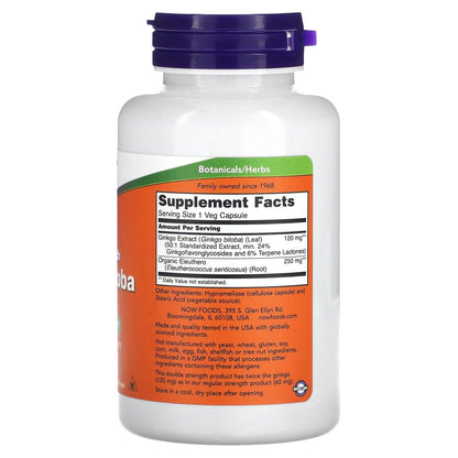 NOW Foods Ginkgo Biloba 120 mg – 100 Veg Capsules | Brain Health
