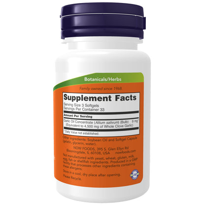 NOW Foods Garlic Oil 1500 mg – 100 Softgels | Whole Clove Garlic Equivalent