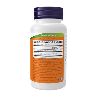 NOW Foods Green Tea Extract 400 mg with Vitamin C – Cellular Protection, 100 Veg Capsules