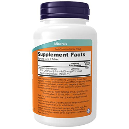 NOW Foods GTF Chromium 200 mcg – Insulin Co-Factor, 250 Tablets